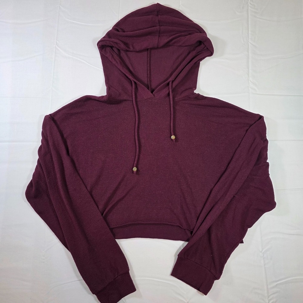 Californian Stitch maroon crop pullover hoodie